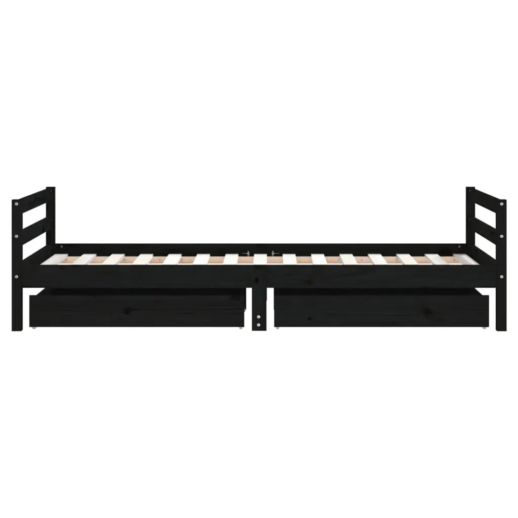 Kids Bed Frame Black 90x190 cm Solid Pine Wood with Storage Drawers