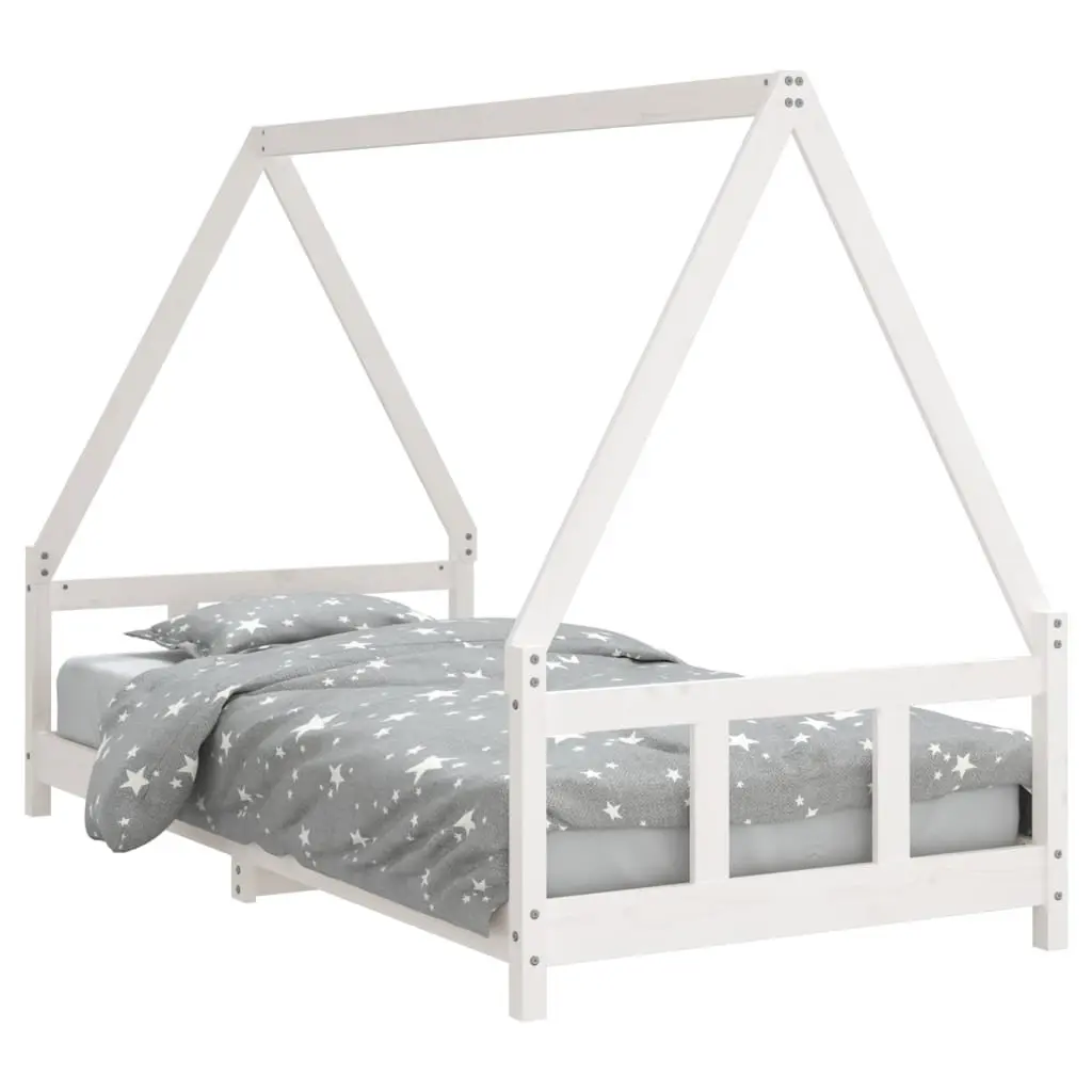 Kids Bed Frame White 90x190 cm Wooden Toddler House Design Low Height Bedroom