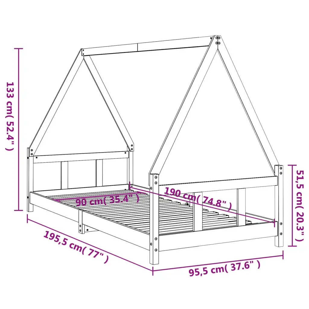 Kids Bed Frame White 90x190 cm Wooden Toddler House Design Low Height Bedroom