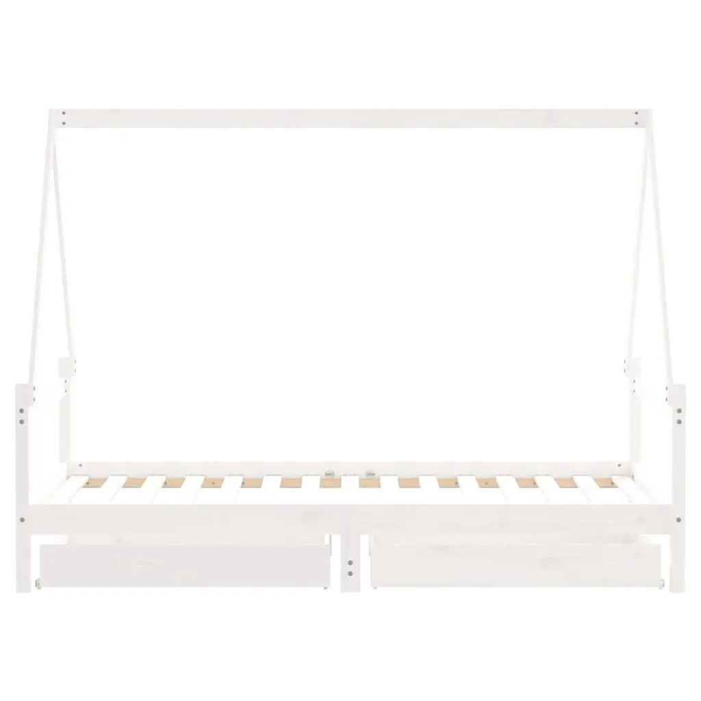 Kids Bed Frame House Style White Solid Pine Wood Single Bed with Storage Drawers
