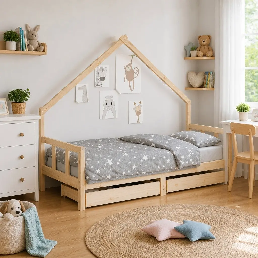 Kids Bed Frame with Storage Drawers 90x190 cm Solid Pine Wood Toddler