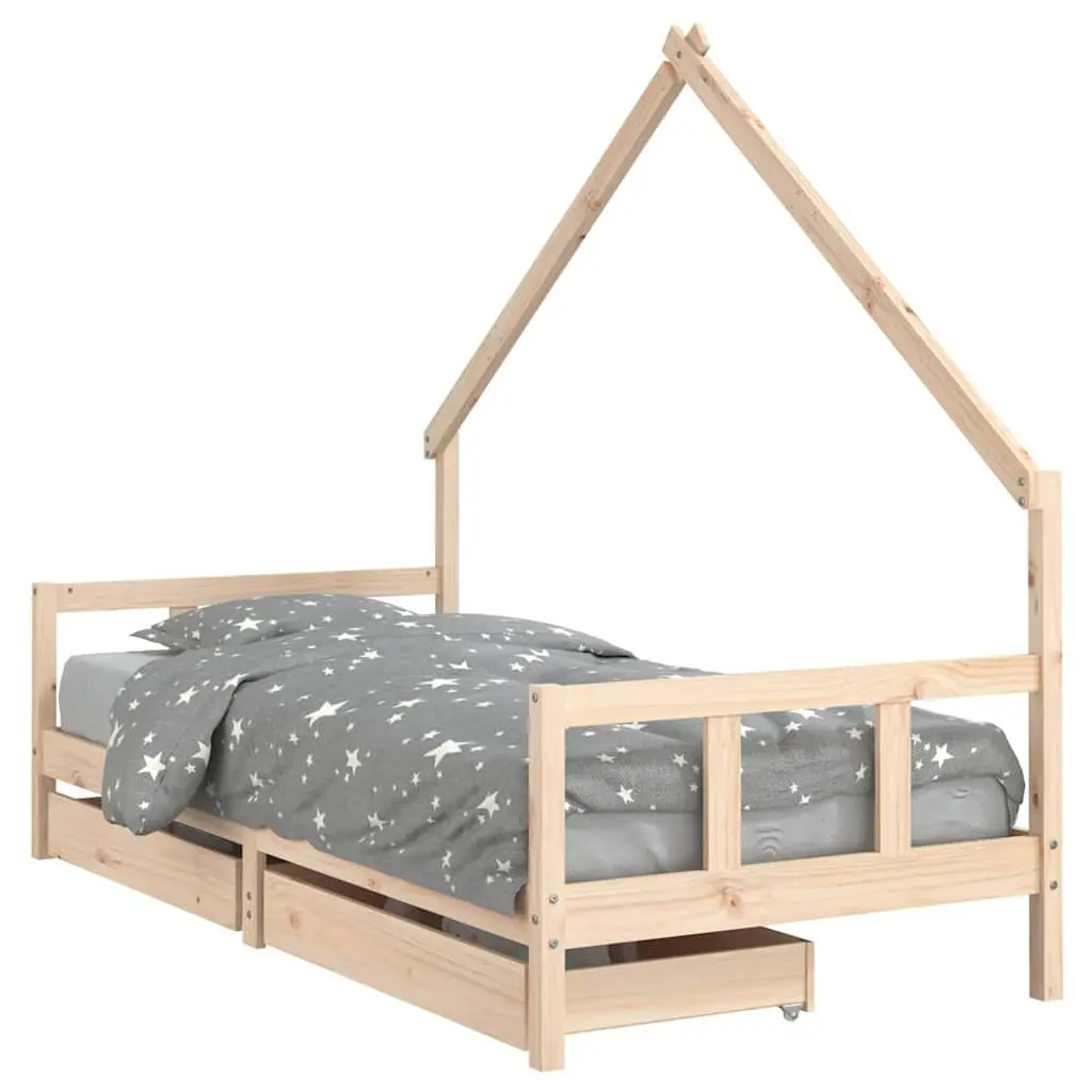 Kids Bed Frame with Storage Drawers 90x190 cm Solid Pine Wood Toddler