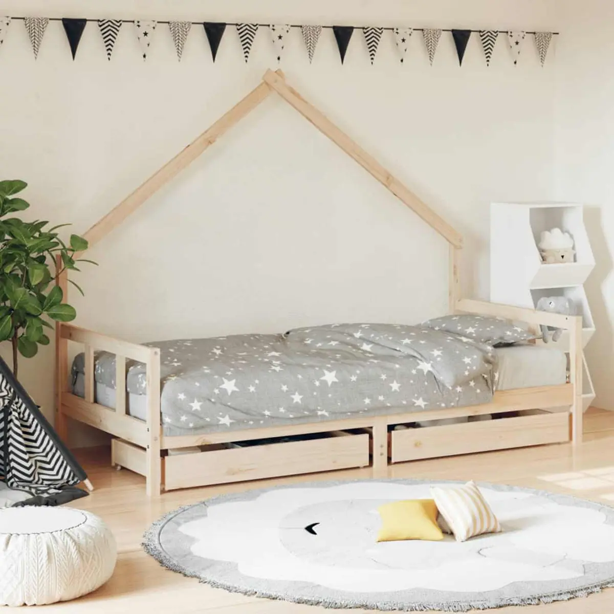 Kids Bed Frame with Storage Drawers 90x190 cm Solid Pine Wood Toddler