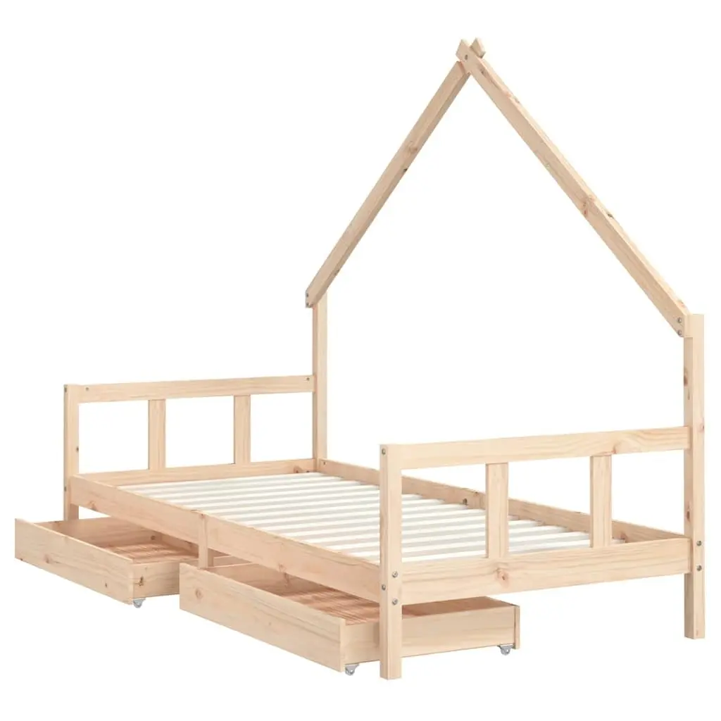 Kids Bed Frame with Storage Drawers 90x190 cm Solid Pine Wood Toddler