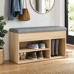 Padded Shoe Bench with Storage for Entryway or Bedroom