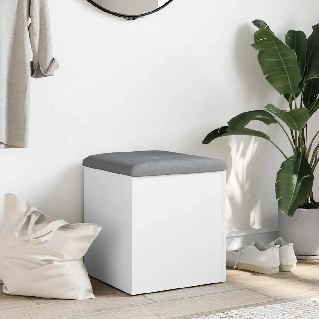 White Storage Bench with Padded Seat for Entryway