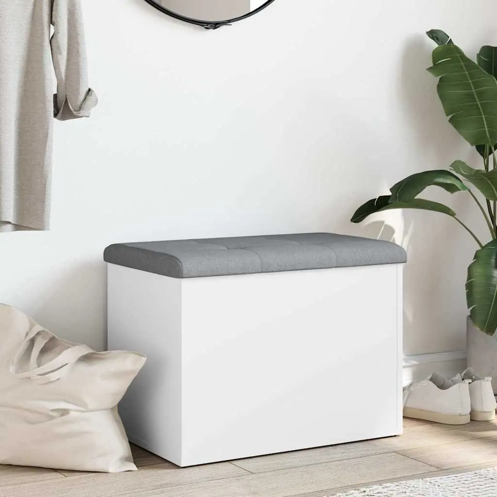 White Storage Bench with Padded Cushion for Entryway