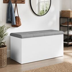 White Storage Bench for Hallway Entryway with Padded Seat