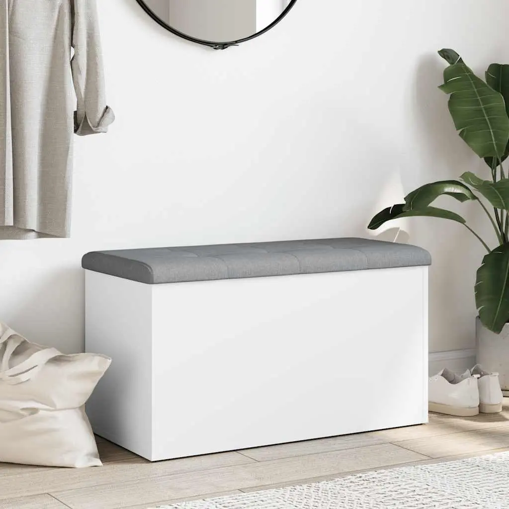 White Storage Bench for Hallway Entryway with Padded Seat