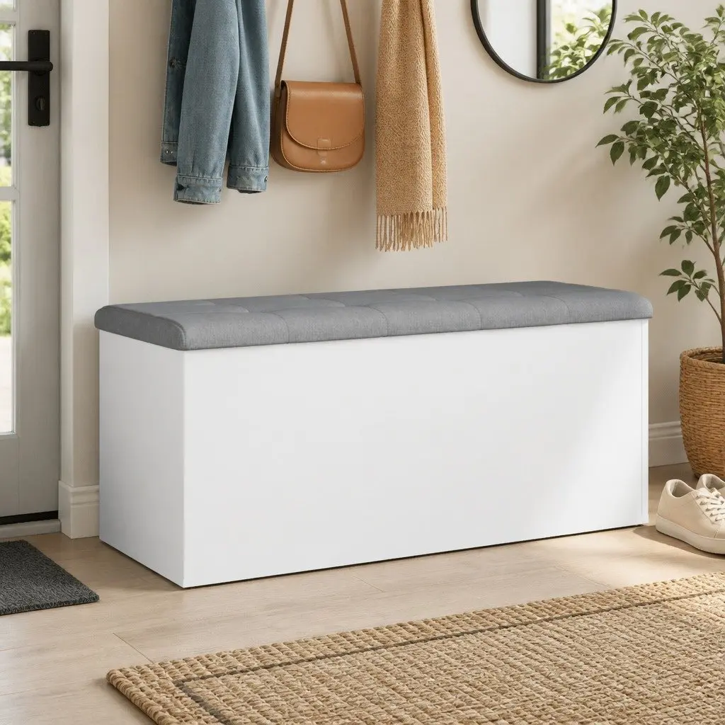 White Storage Bench for Hallway or Living Room