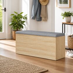 Brown Engineered Wood Storage Bench with Padded Seat