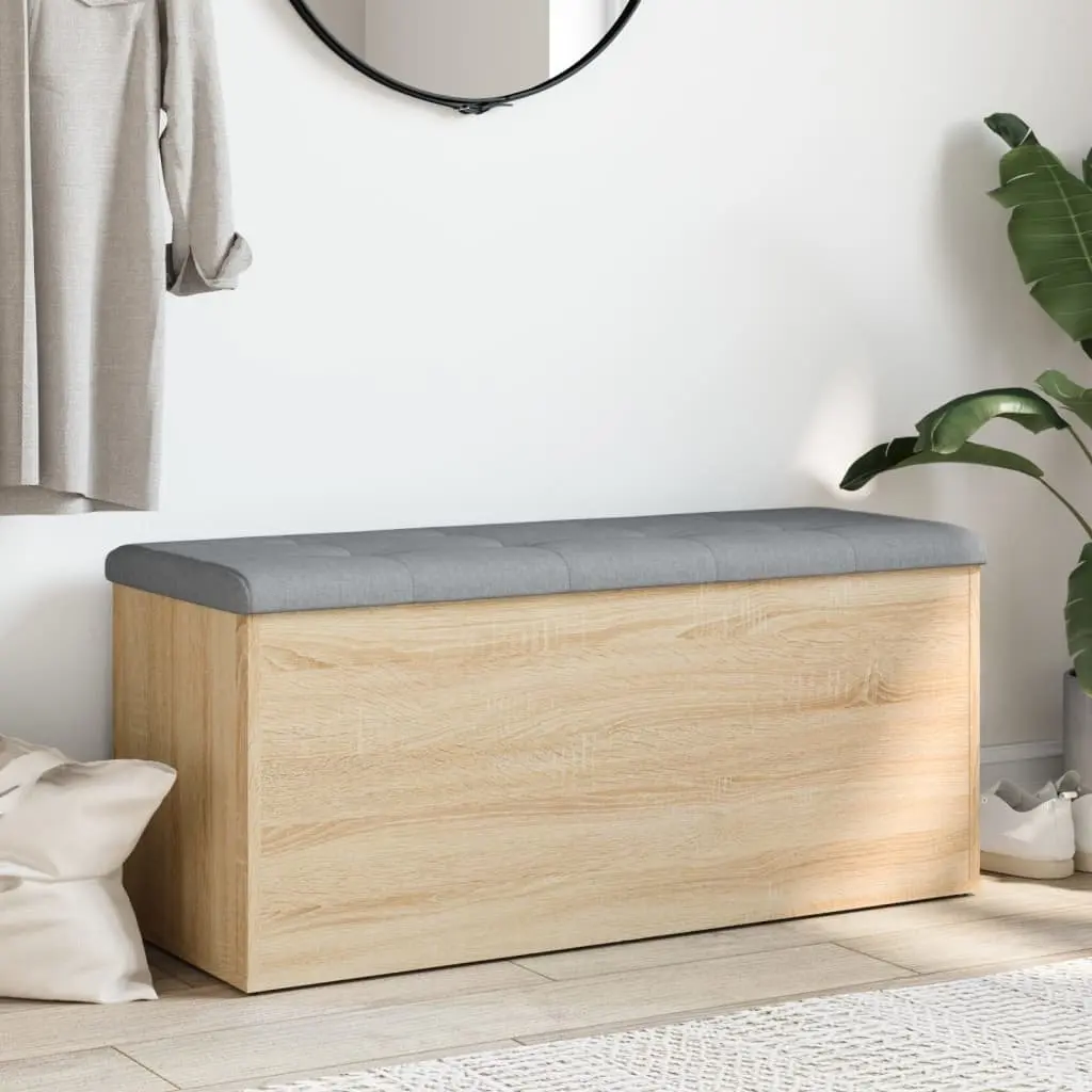 Storage Bench Brown Engineered Wood 102 x 42 x 45 cm Padded Seat