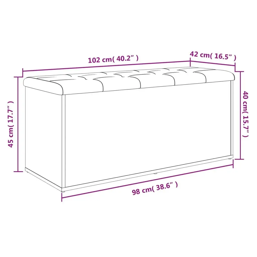 Storage Bench Brown Engineered Wood 102 x 42 x 45 cm Padded Seat