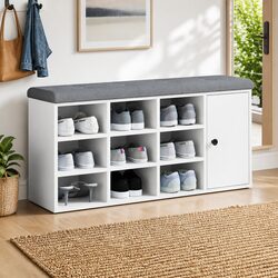 White Shoe Storage Bench with Padded Seat