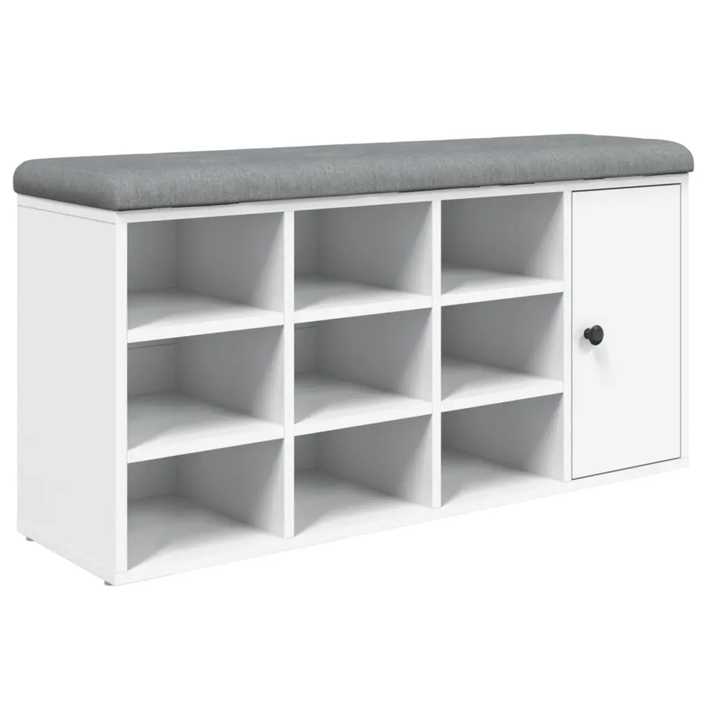 White Shoe Storage Bench with Padded Seat
