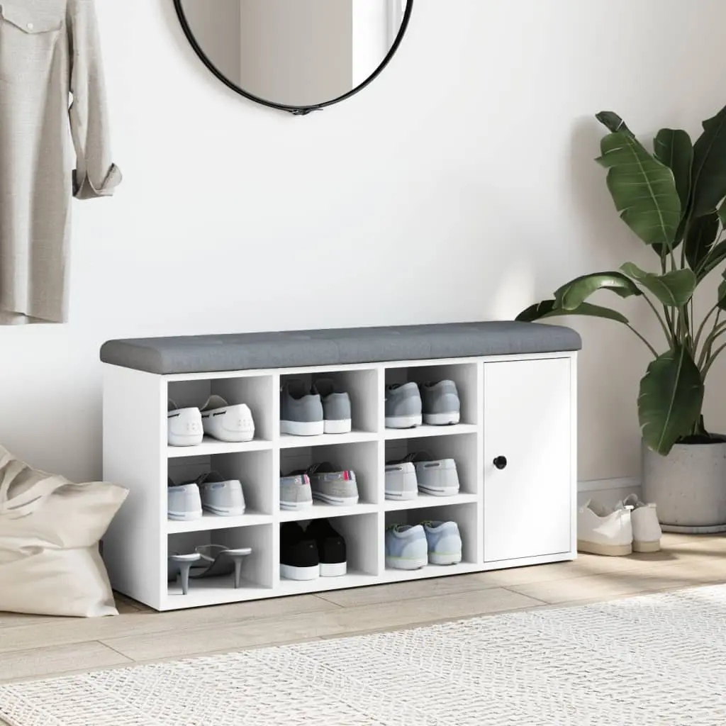 White Shoe Storage Bench with Padded Seat