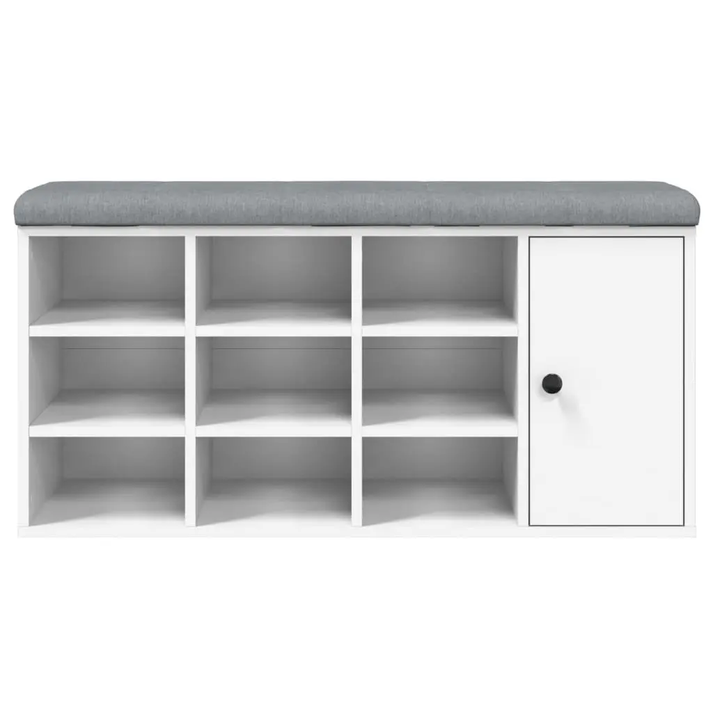 White Shoe Storage Bench with Padded Seat