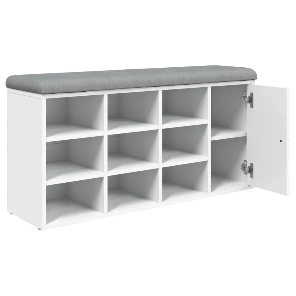 White Shoe Storage Bench with Padded Seat