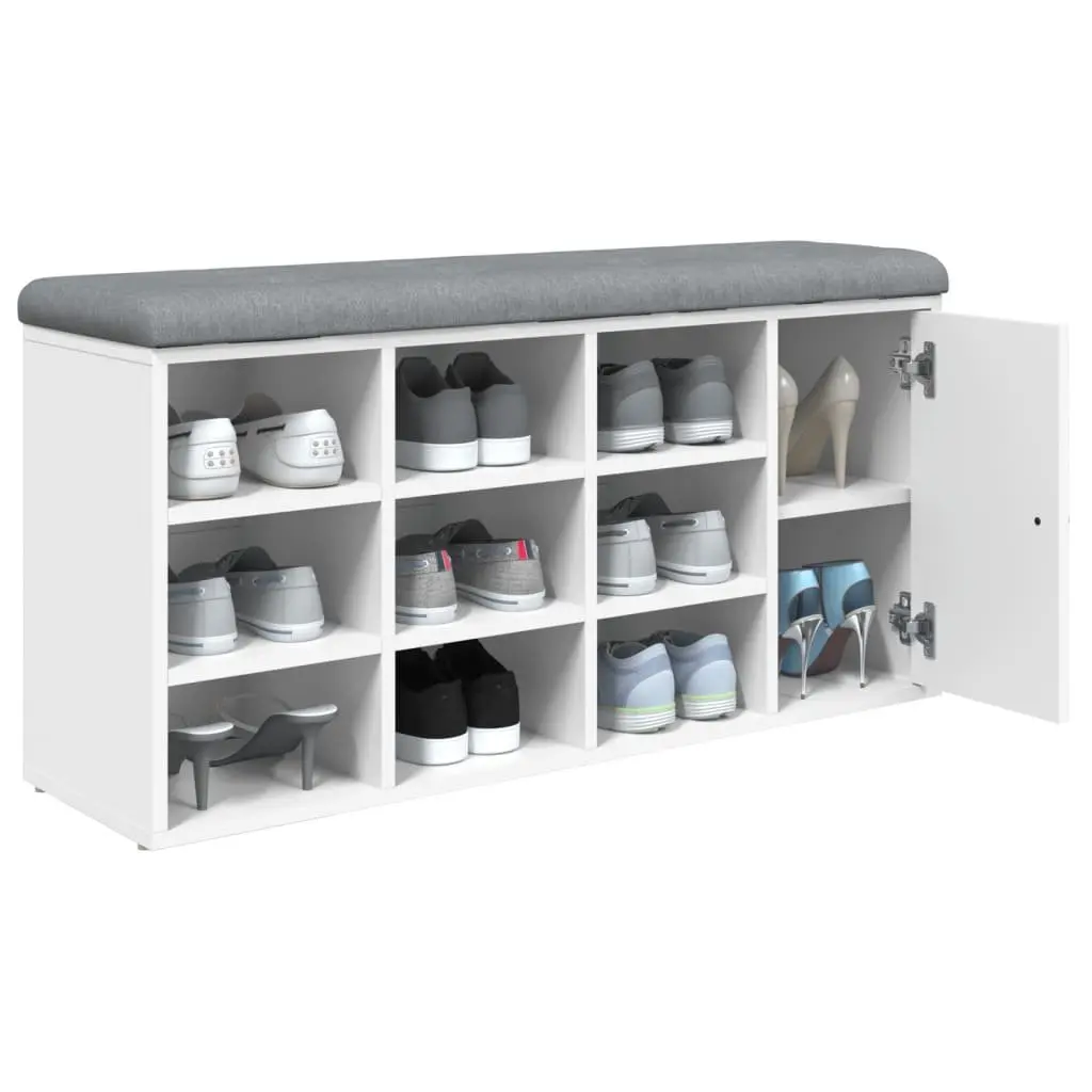 White Shoe Storage Bench with Padded Seat