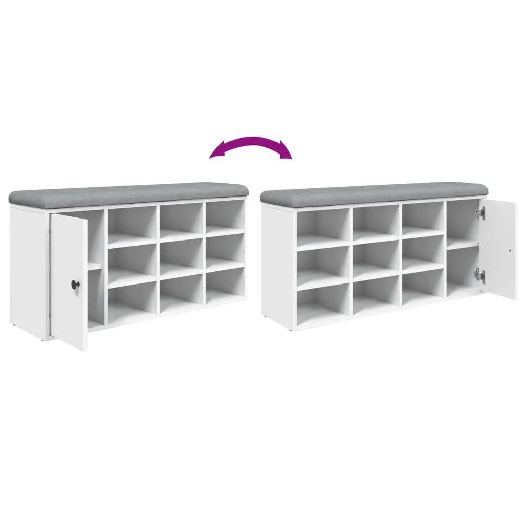 White Shoe Storage Bench with Padded Seat