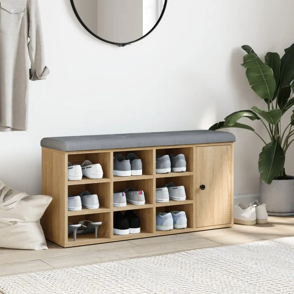 Sonoma Oak Shoe Bench with Padded Seat and Storage