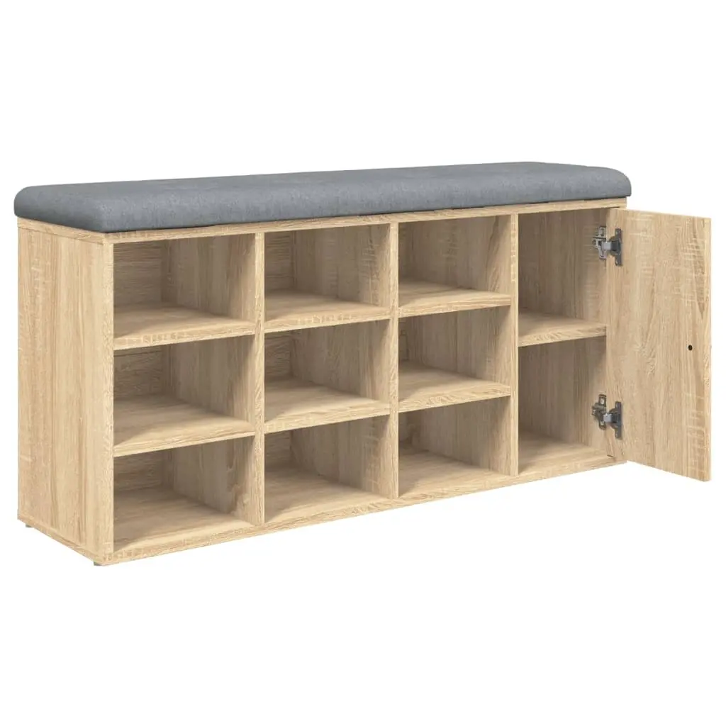Sonoma Oak Shoe Bench with Padded Seat and Storage