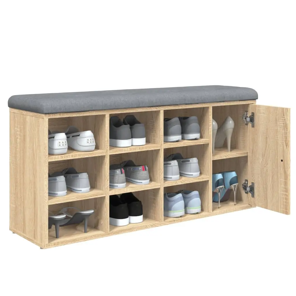 Sonoma Oak Shoe Bench with Padded Seat and Storage