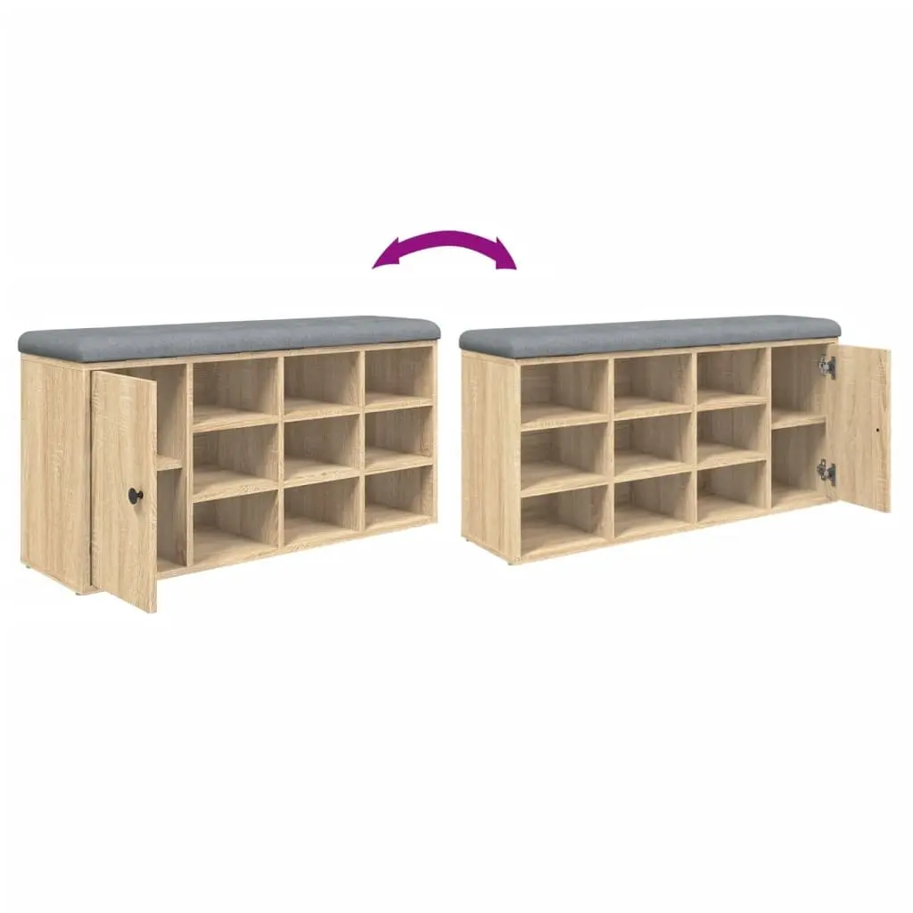 Sonoma Oak Shoe Bench with Padded Seat and Storage