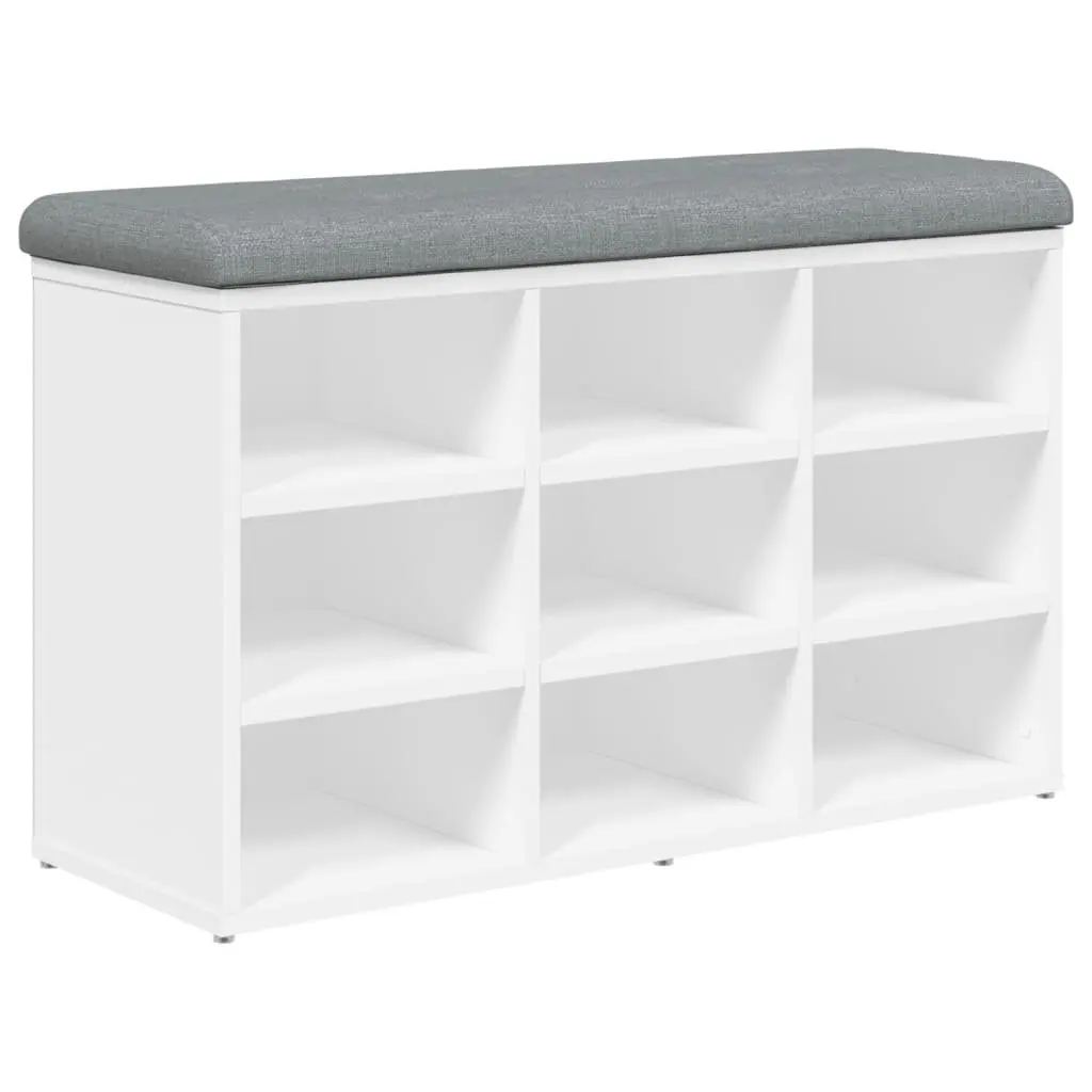 Shoe Bench White Padded Cushion Storage Seating Engineered Wood 82L x 32W x 50H cm