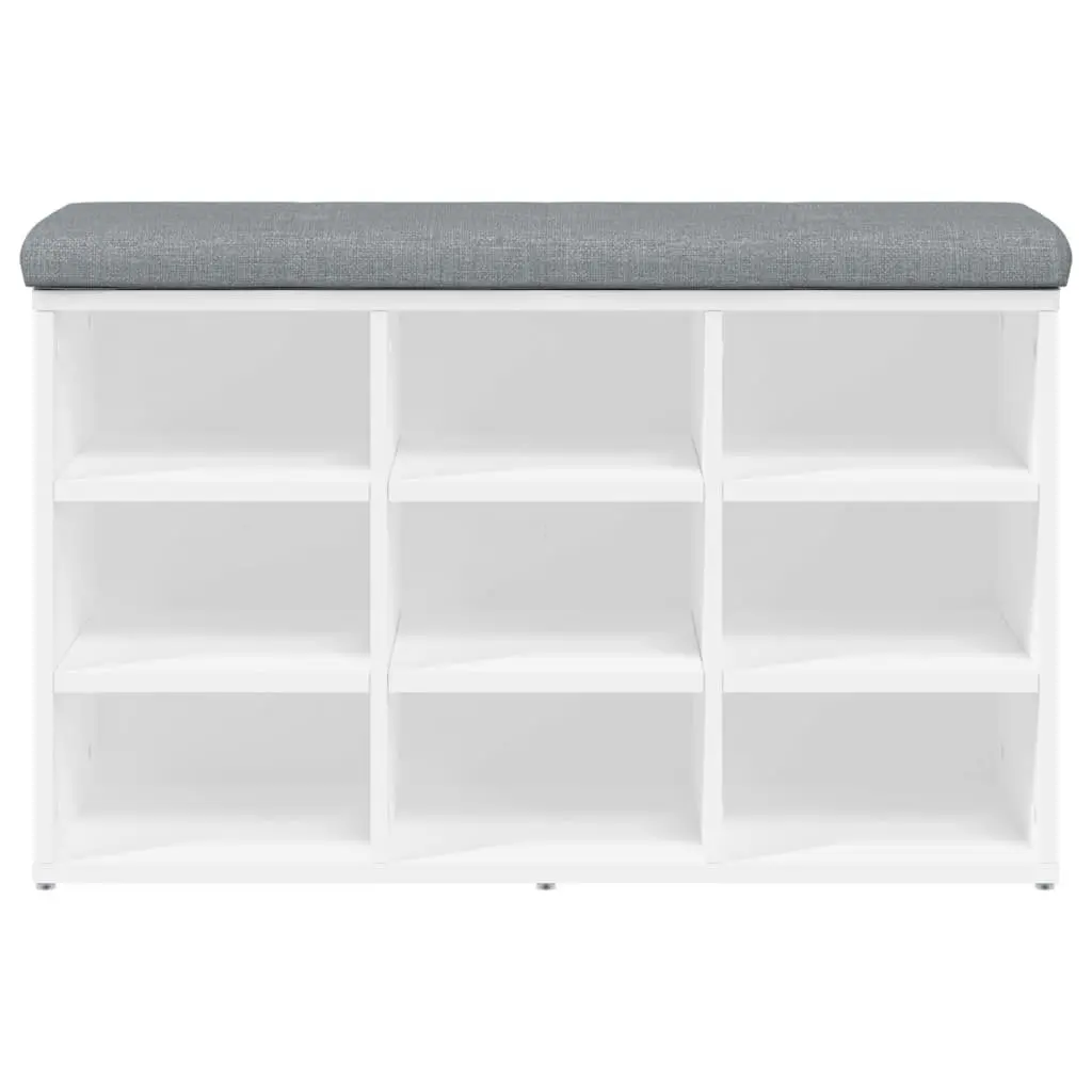 Shoe Bench White Padded Cushion Storage Seating Engineered Wood 82L x 32W x 50H cm