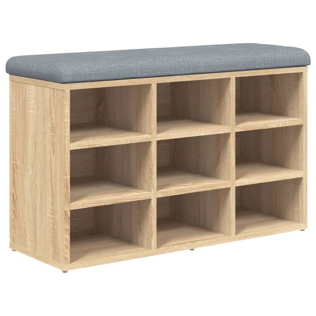 Shoe Bench Storage Padded Seat Brown Engineered Wood 82x32x50cm