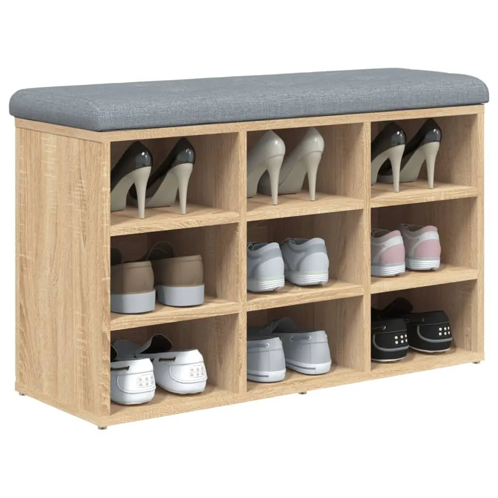 Shoe Bench Storage Padded Seat Brown Engineered Wood 82x32x50cm