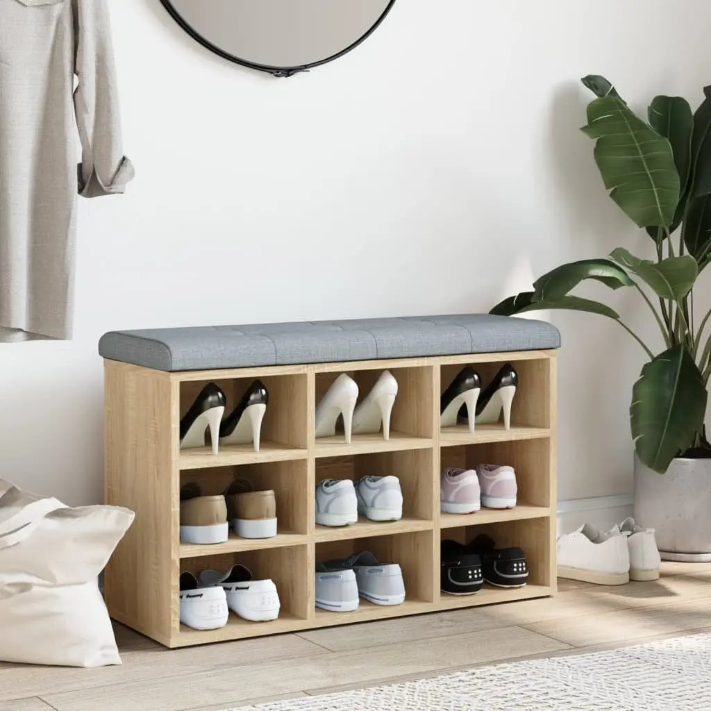 Shoe Bench Storage Padded Seat Brown Engineered Wood 82x32x50cm