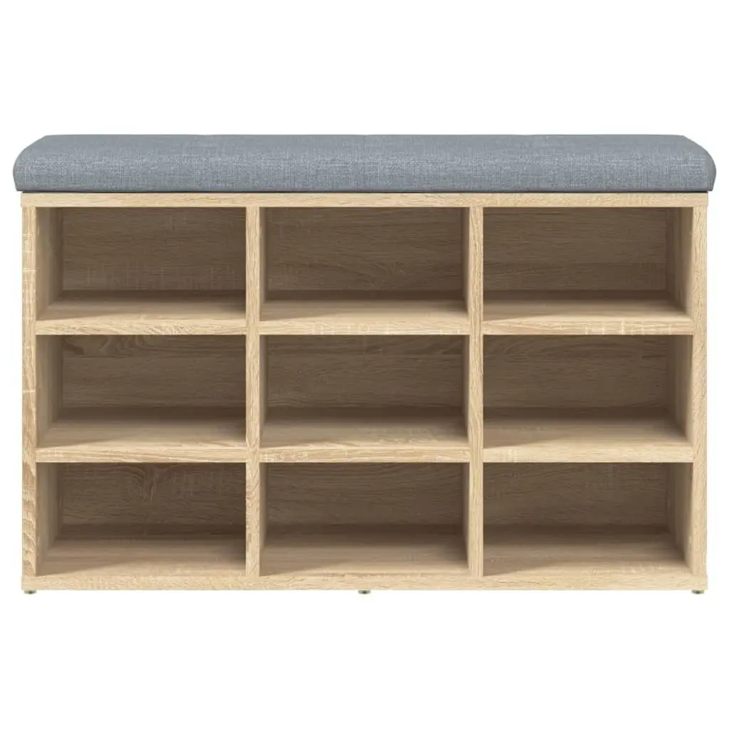 Shoe Bench Storage Padded Seat Brown Engineered Wood 82x32x50cm