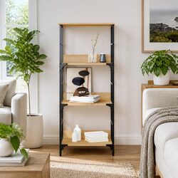 Warm Brown Bookshelf Storage Cabinet with 3 Compartments