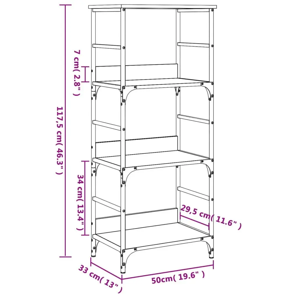 Bookshelf Sonoma Oak 50x33x117.5cm Engineered Wood Bookcase 3-Tier Storage Shelf