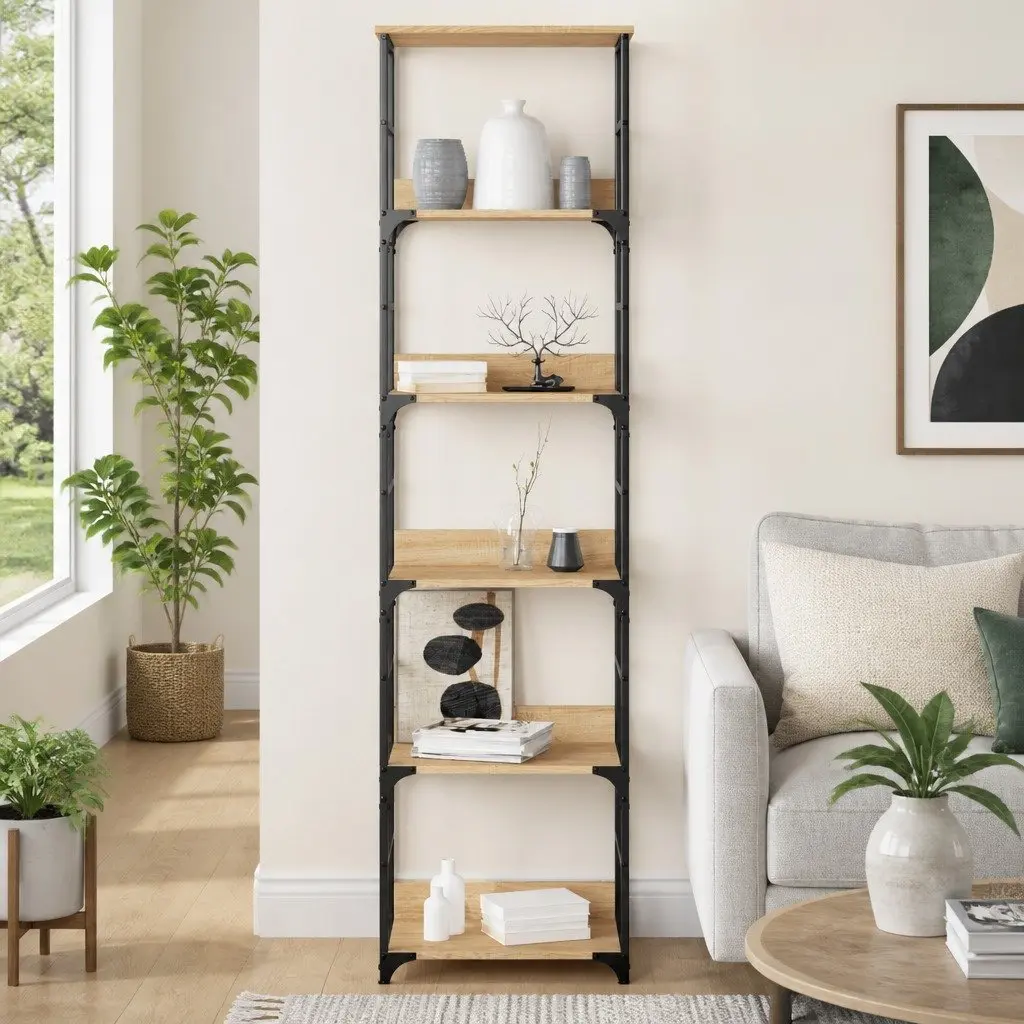 Bookshelf Storage Shelving Unit 5 Compartments 50x33x188.5cm Standing Rack Brown