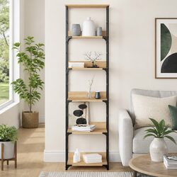 Warm Brown Bookshelf Storage Unit with 5 Compartments