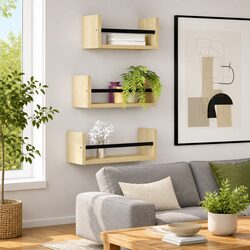 Three-Piece Floating Wall Shelf Set in Brown