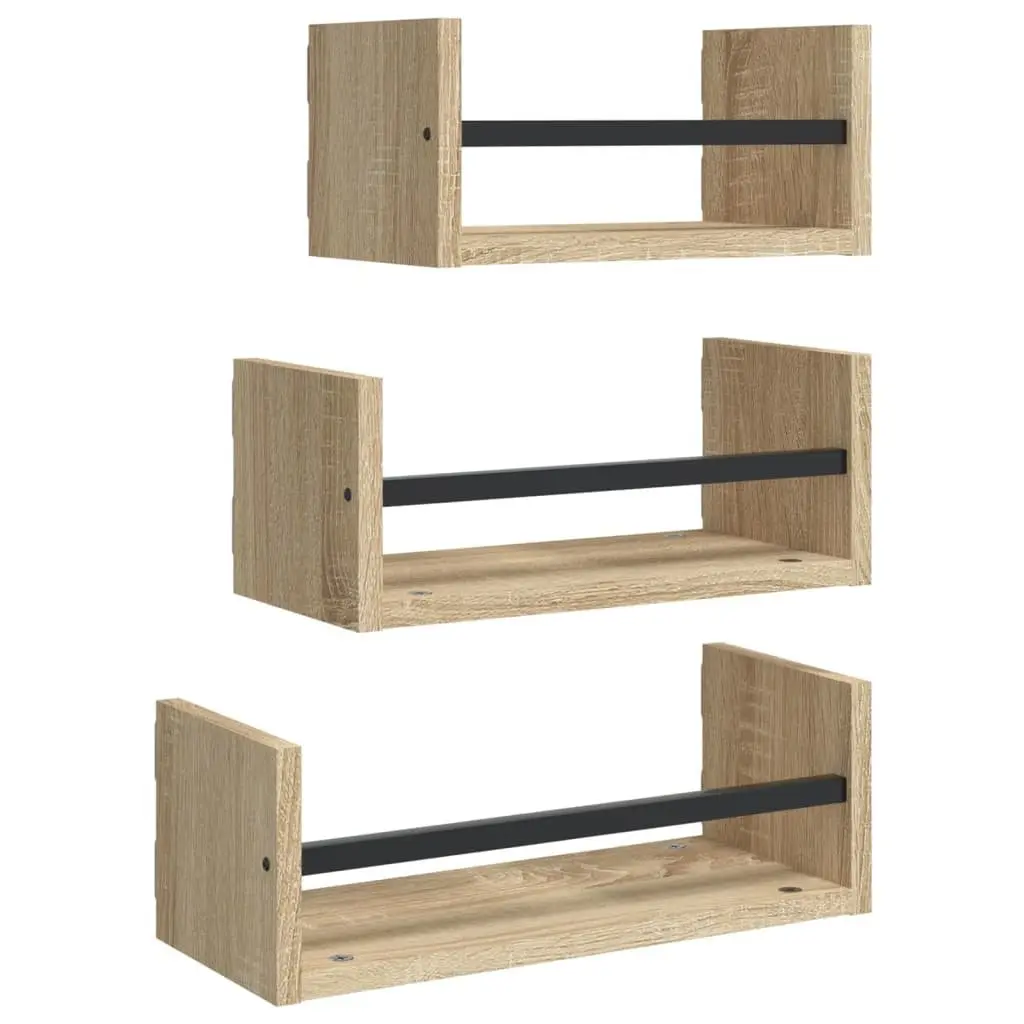 Wall Shelf Set Floating Shelves 3 Piece Brown Engineered Wood