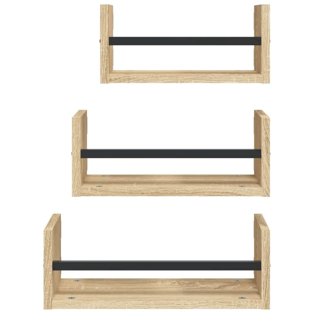 Wall Shelf Set Floating Shelves 3 Piece Brown Engineered Wood