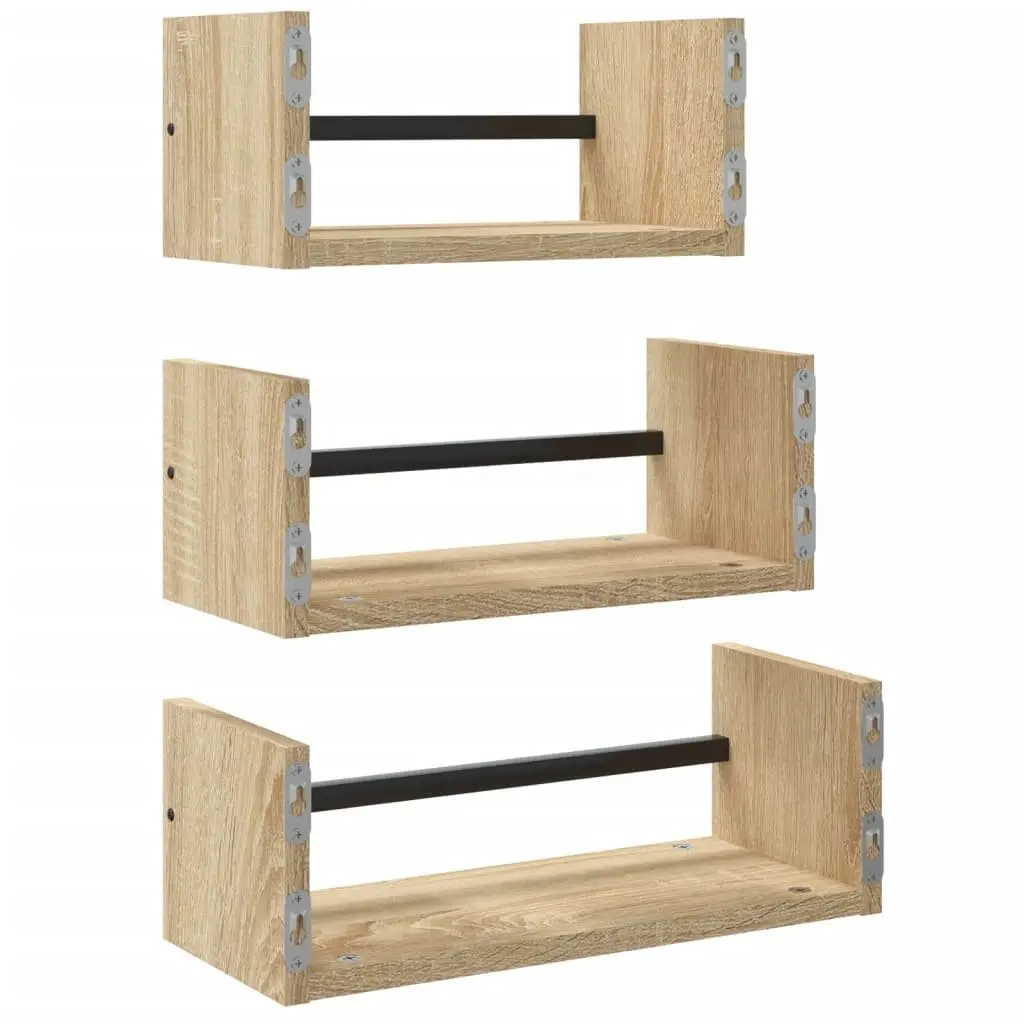 Wall Shelf Set Floating Shelves 3 Piece Brown Engineered Wood