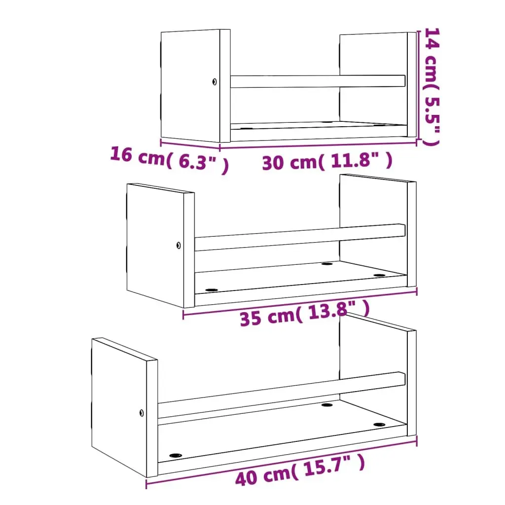 Wall Shelf Set Floating Shelves 3 Piece Brown Engineered Wood