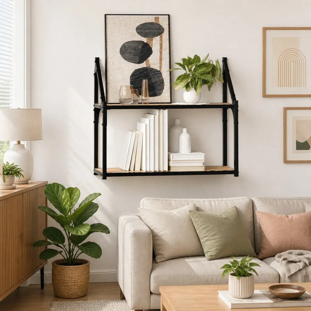 2-Tier Wall Shelf Floating Display Storage Brown Engineered Wood