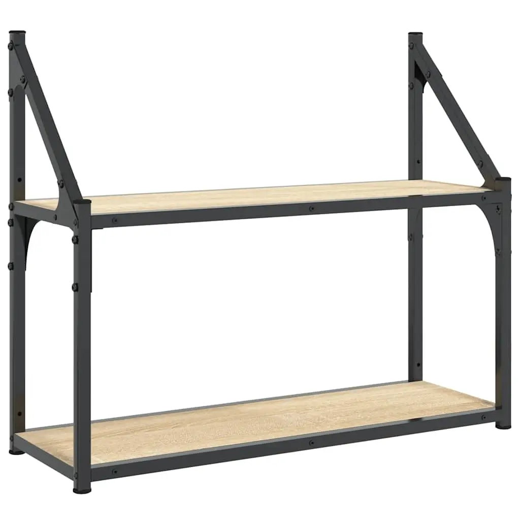 2-Tier Wall Shelf Floating Display Storage Brown Engineered Wood