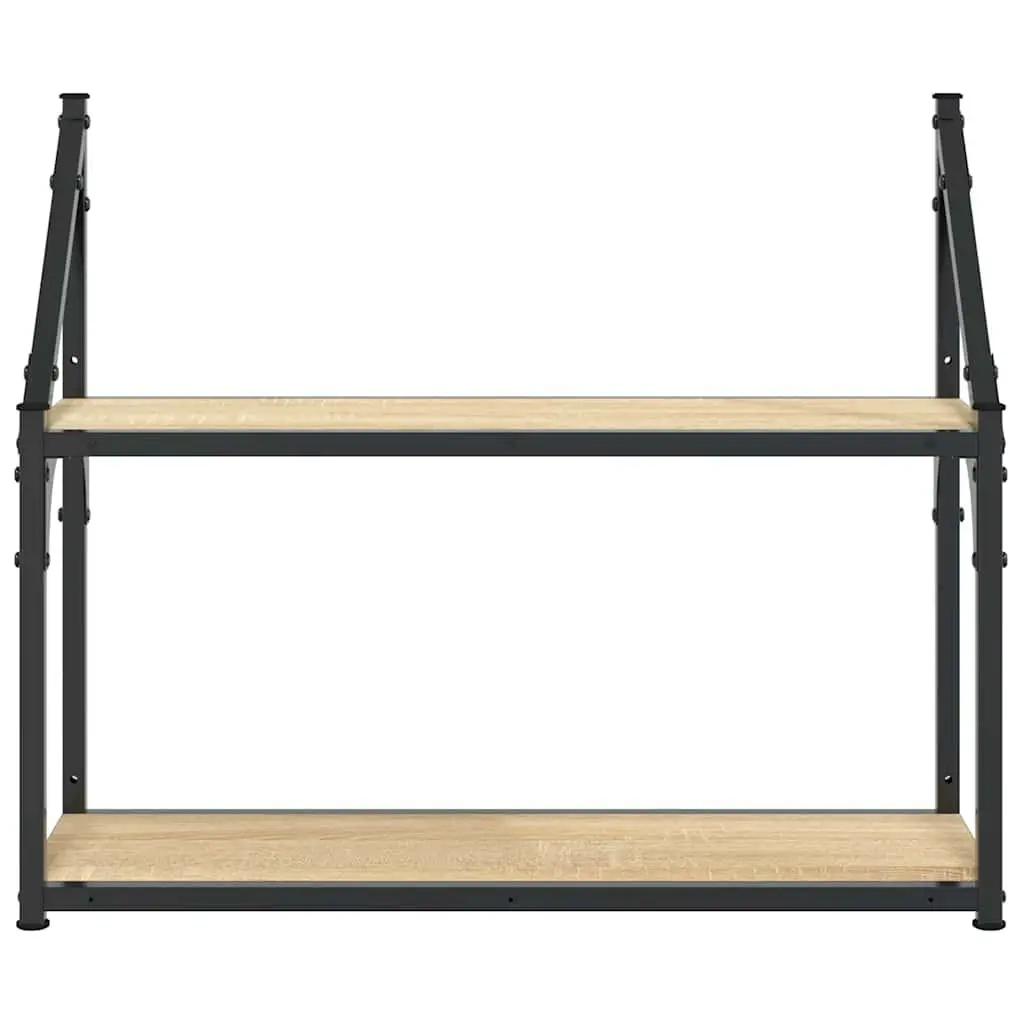 2-Tier Wall Shelf Floating Display Storage Brown Engineered Wood