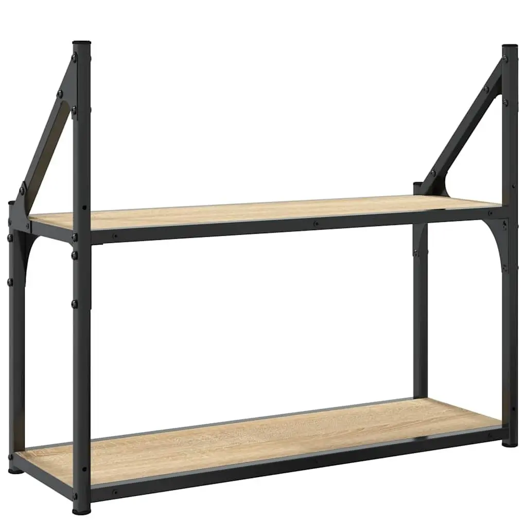 2-Tier Wall Shelf Floating Display Storage Brown Engineered Wood