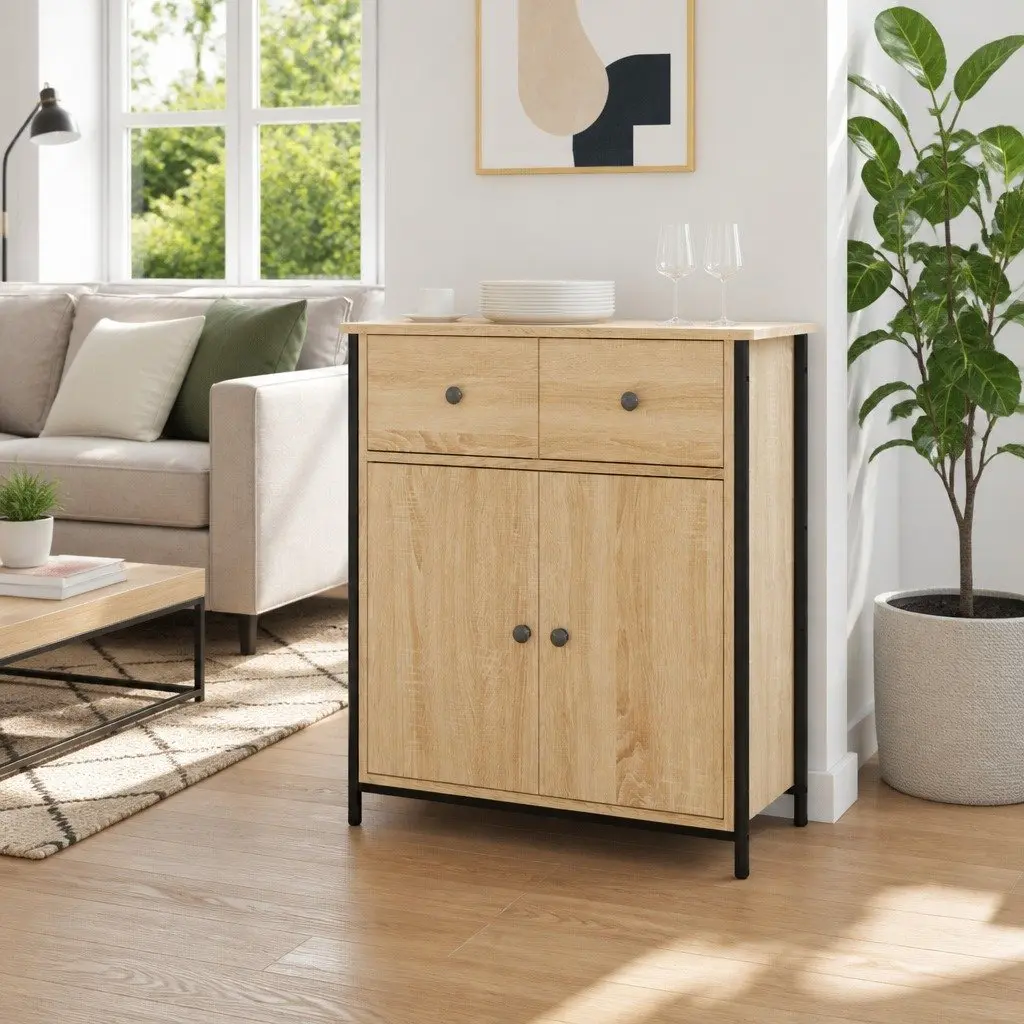 Brown Engineered Wood Sideboard Storage Cabinet 70x30x80cm