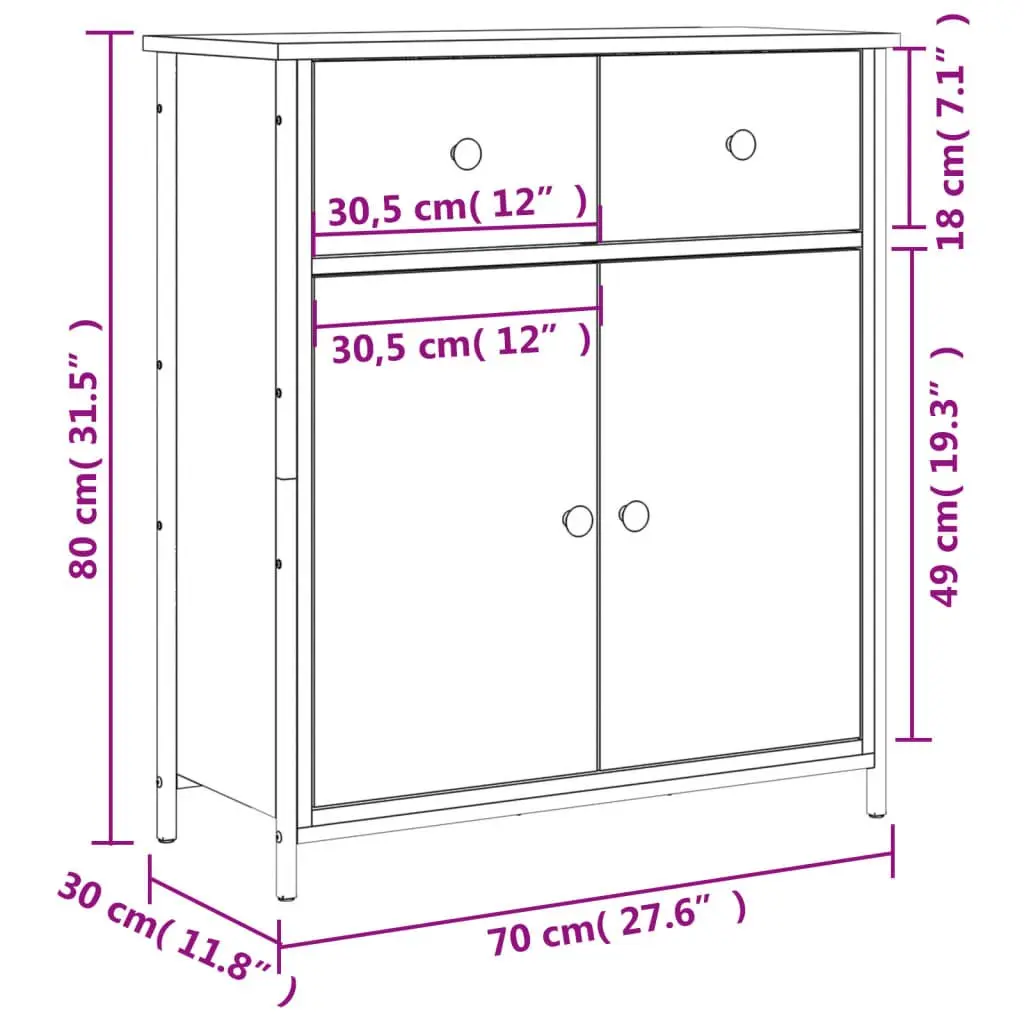 Brown Engineered Wood Sideboard Storage Cabinet 70x30x80cm