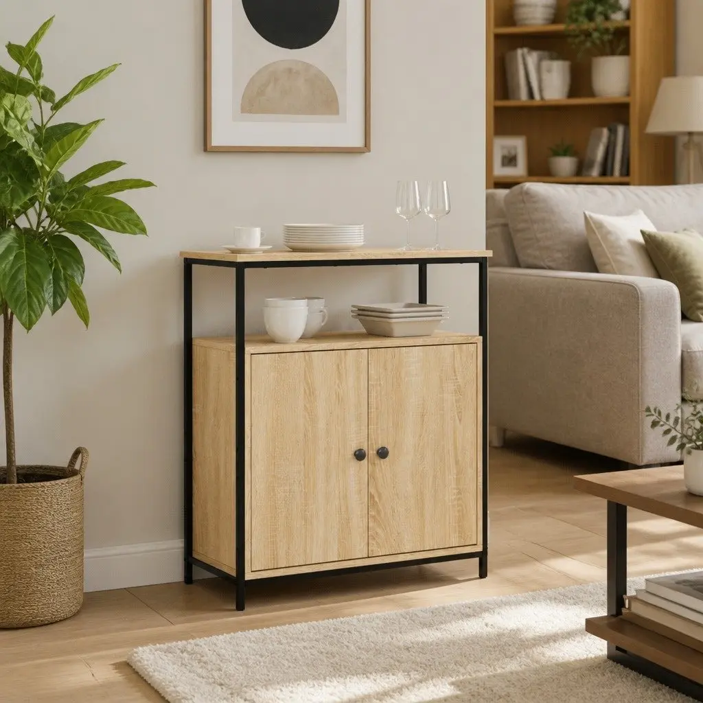 Storage Cabinet Buffet Brown Engineered Wood 70Wx30Dx80Hcm